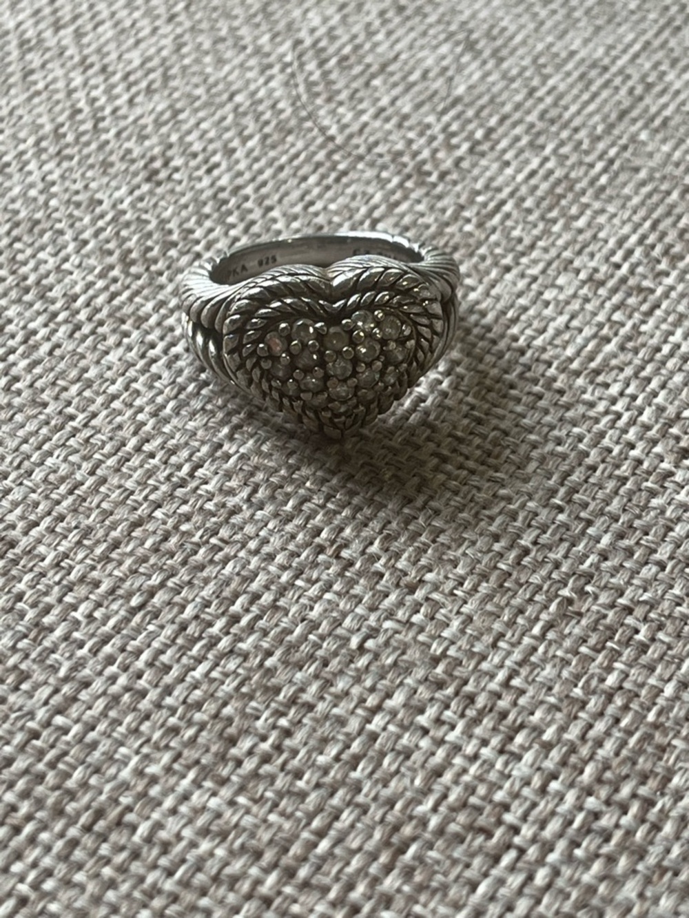 Judith Ripka sterling silver heart ring featuring cubic zirconia stones size 7